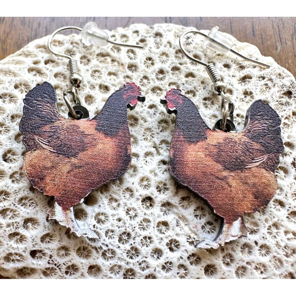 Rooster Earrings Chicken Farm Animal Eggs Pet New Hens Farmer Foul Chick